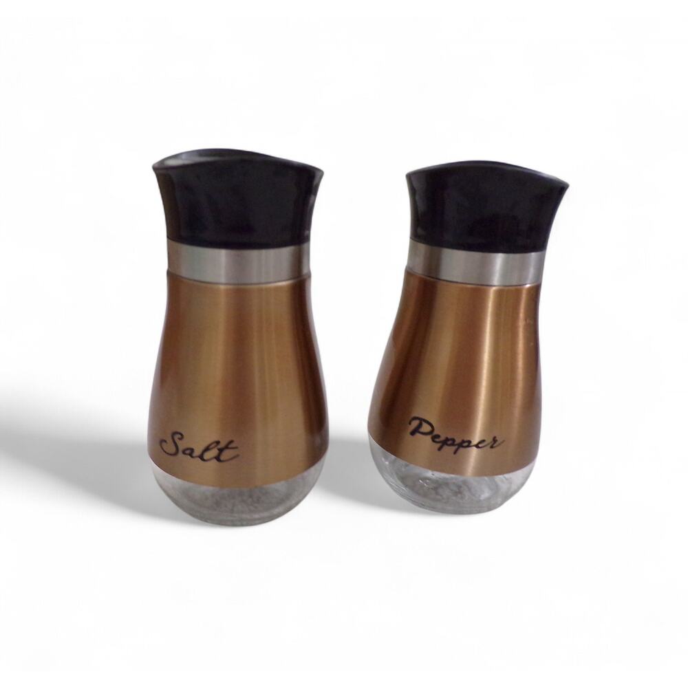 Copper over Glass Salt Pepper Shakers MCM Vintage Classic Design 4.5"